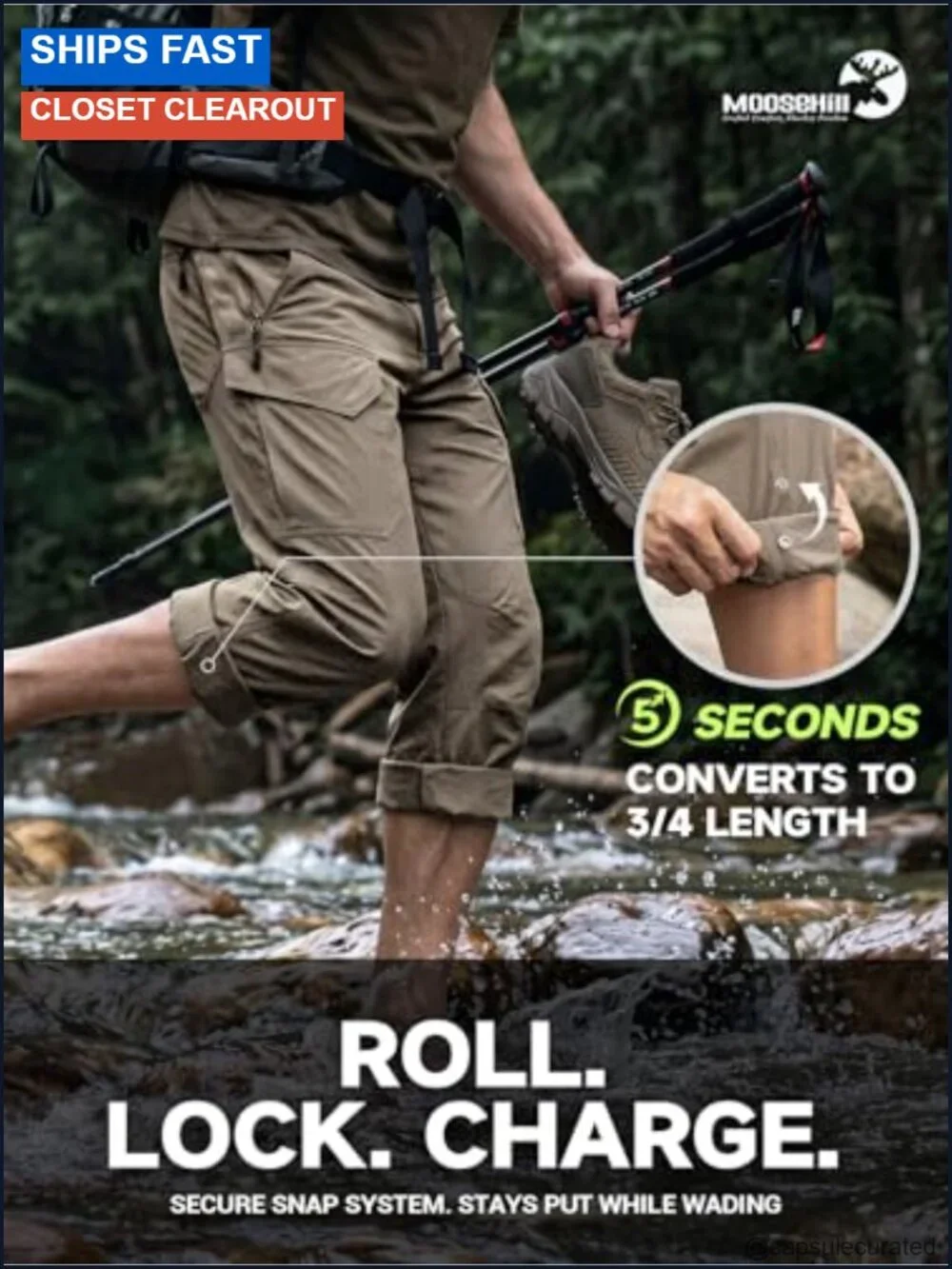 Men's Stretch Nylon Hiking Pants Lightweight Quick Dry Cargo with Zip Pockets